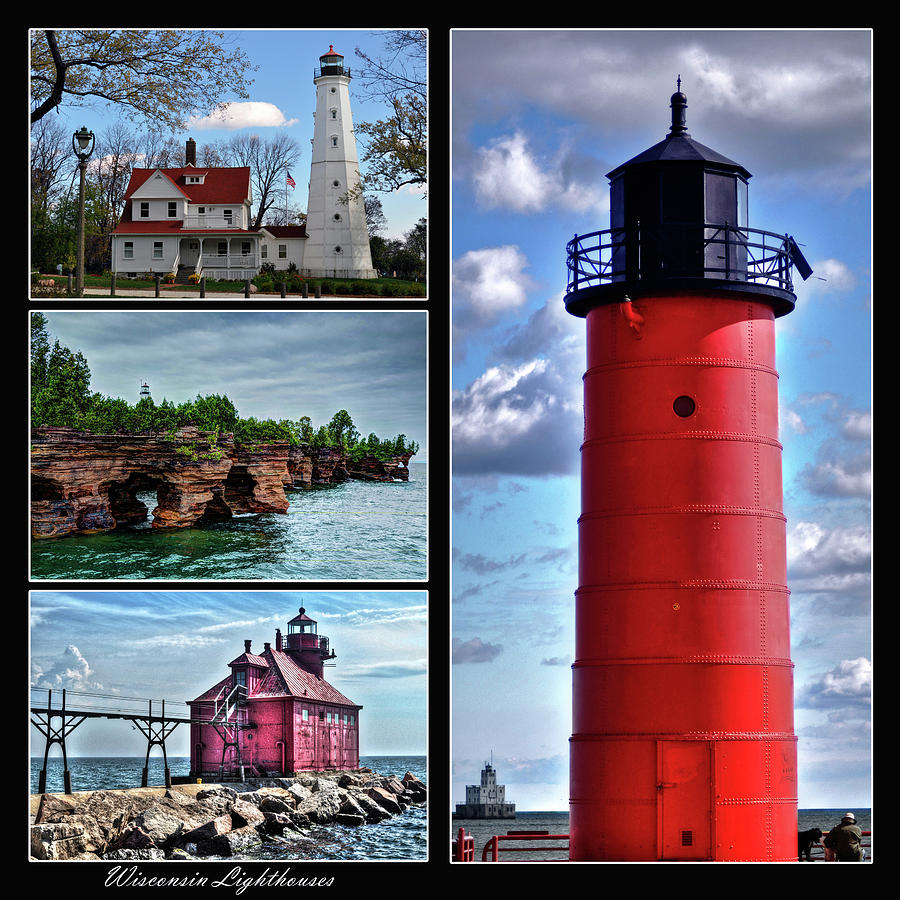 Vintage Photograph - Wisconsin Lighthouses by Deborah Klubertanz