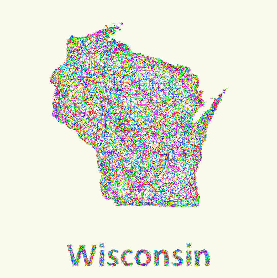 Wisconsin Map Digital Art - Wisconsin line art map by David Zydd