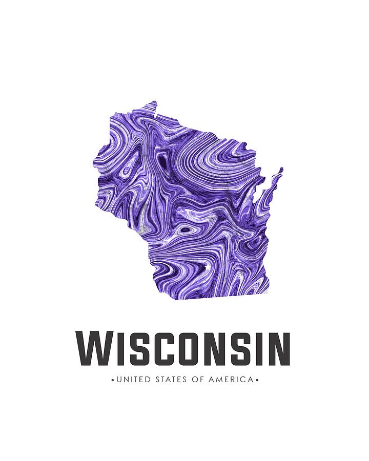 Wisconsin Map Art Abstract in Violet Mixed Media by Studio Grafiikka