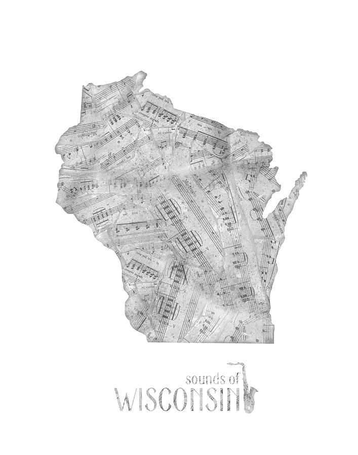 Wisconsin Map Music Notes Digital Art
