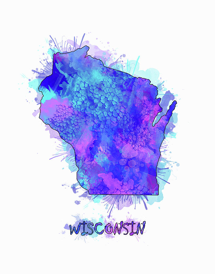 Wisconsin Map Watercolor 2 Digital Art by Bekim M