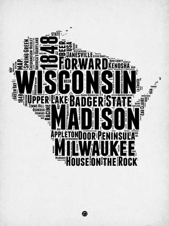 Independence Day Digital Art - Wisconsin Word Cloud Map 2 by Naxart Studio
