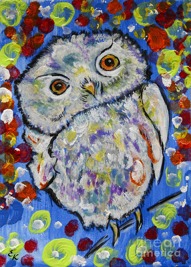 Wisdom and Whimsy colorful owl painting Painting by Ella Kaye Dickey