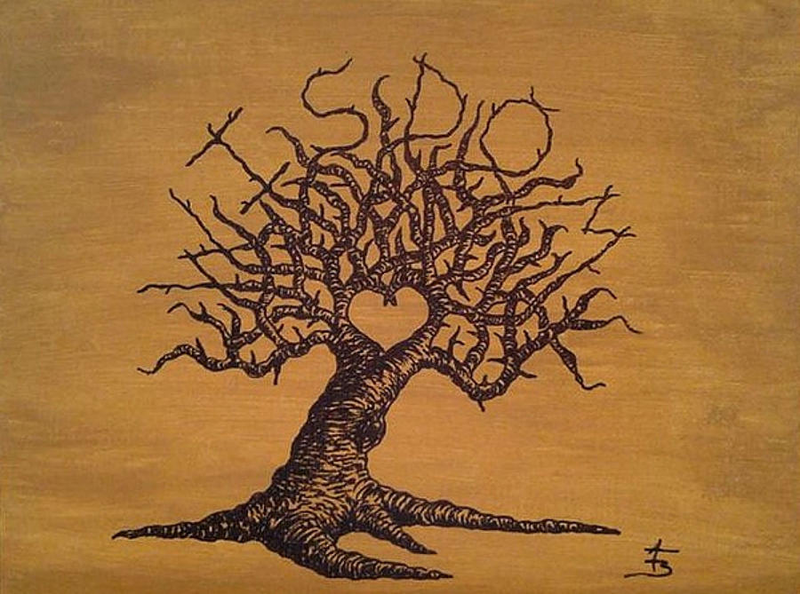 Nature Drawing - Wisdom Love Tree by Aaron Bombalicki