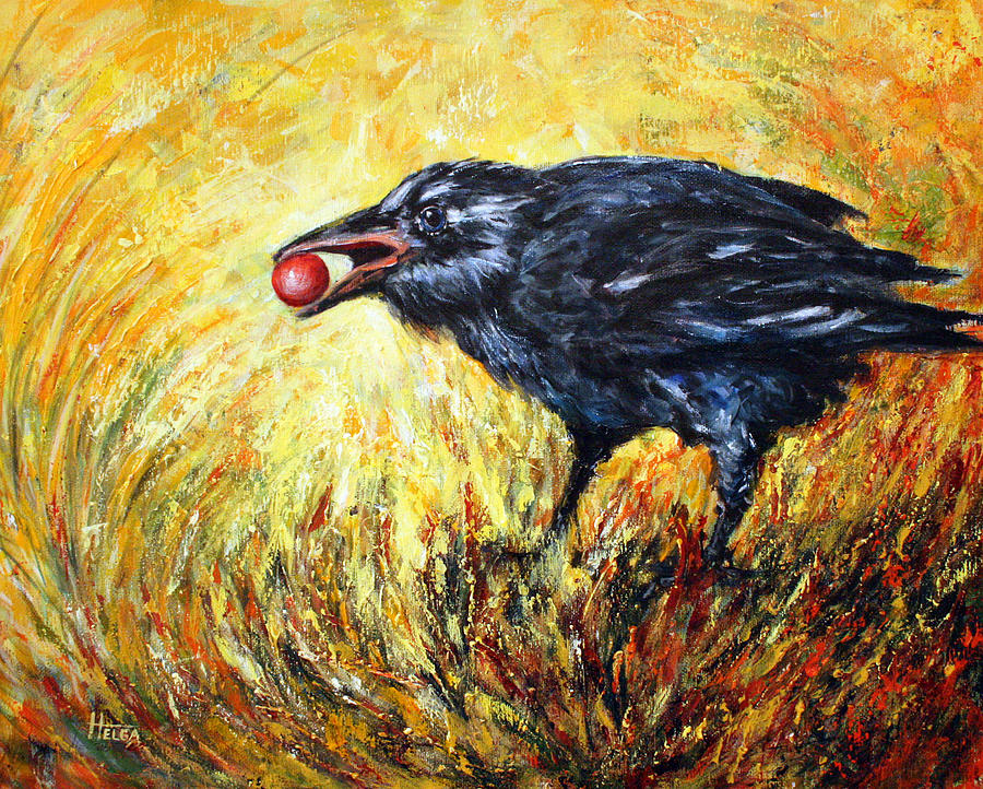 Crow Painting - Wise Crow by Helga Gravitt