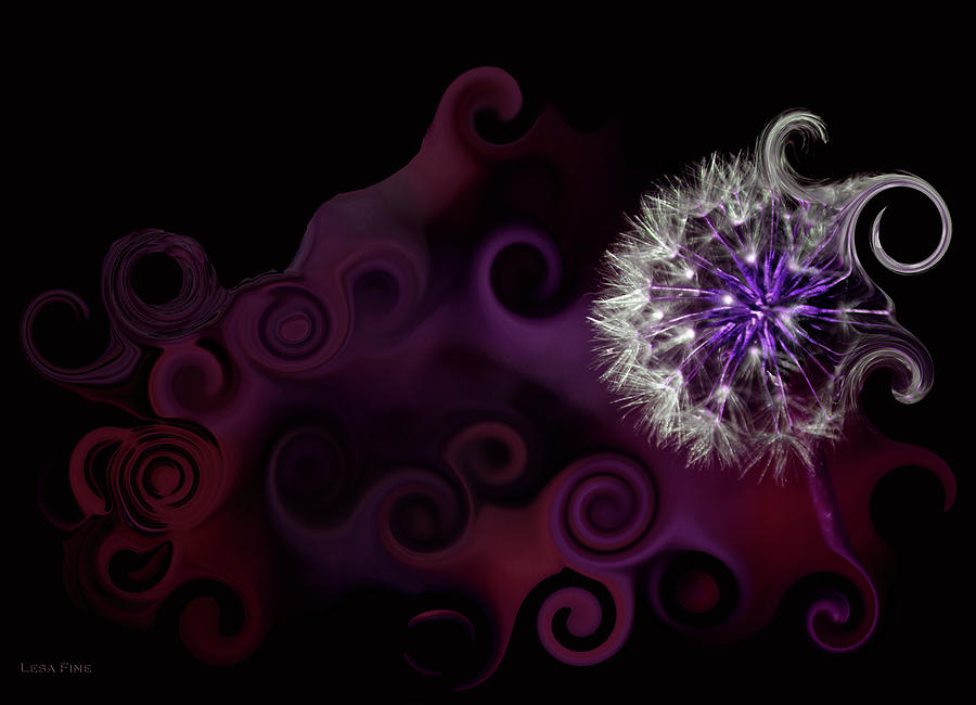 Dandelion Art Purple by Lesa Fine Mixed Media by Lesa Fine