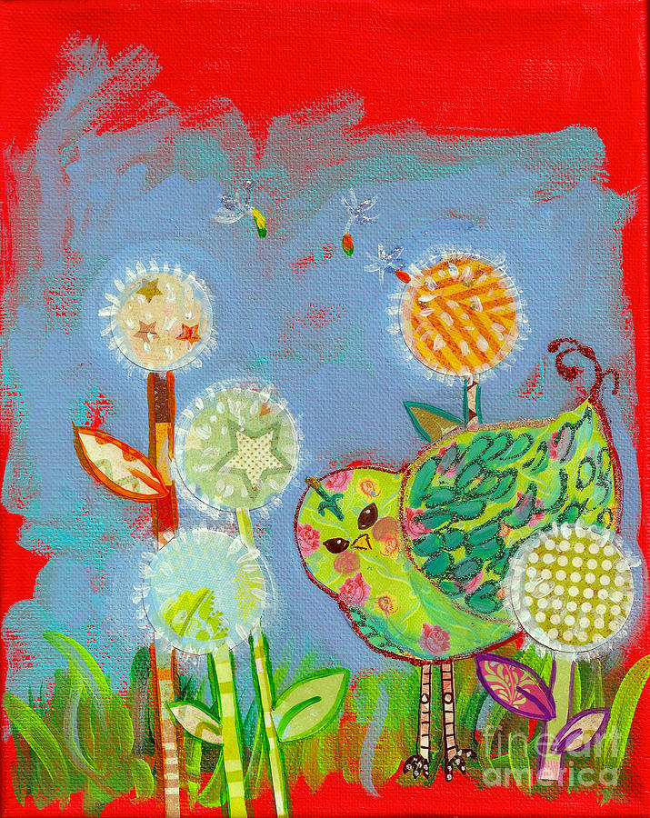 Wishful Thinking Birdy Painting by Shelley Overton