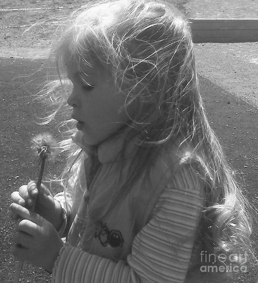 Wishing Upon a Dandelion3-Black and White-Girl with Flower Photograph ...