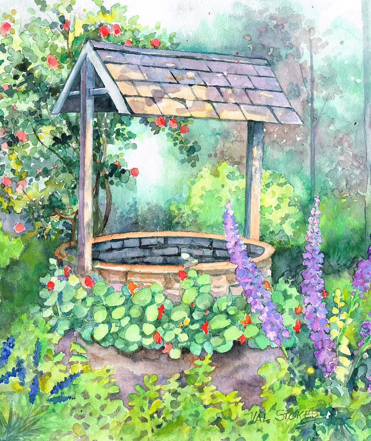Wishing Well Painting By Val Stokes