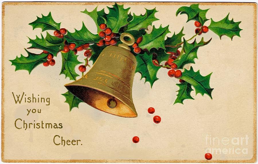 Wishing you Christmas Cheer vintage greetings card Painting by Vintage Collectables