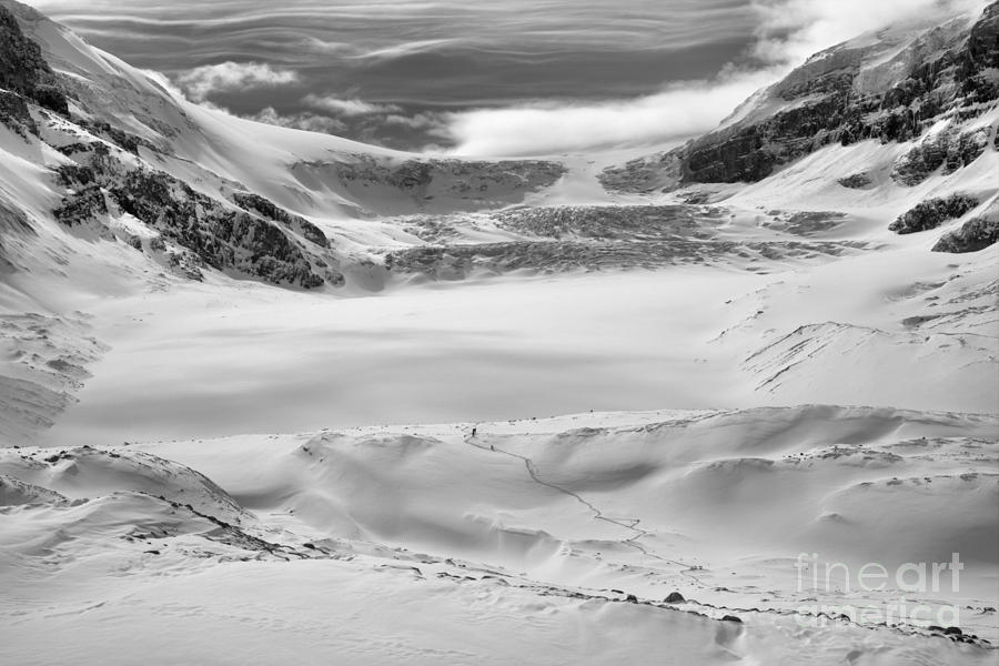 Wispy Clouds Over The Athabasca Glacier Black And White Photograph by Adam Jewell