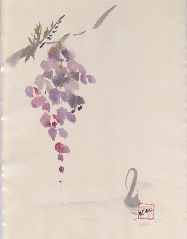 Wisteria and Swan Painting by Masako Johnson - Fine Art America