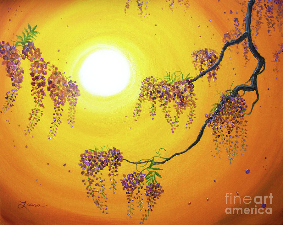 Wisteria in Golden Glow Painting by Laura Iverson