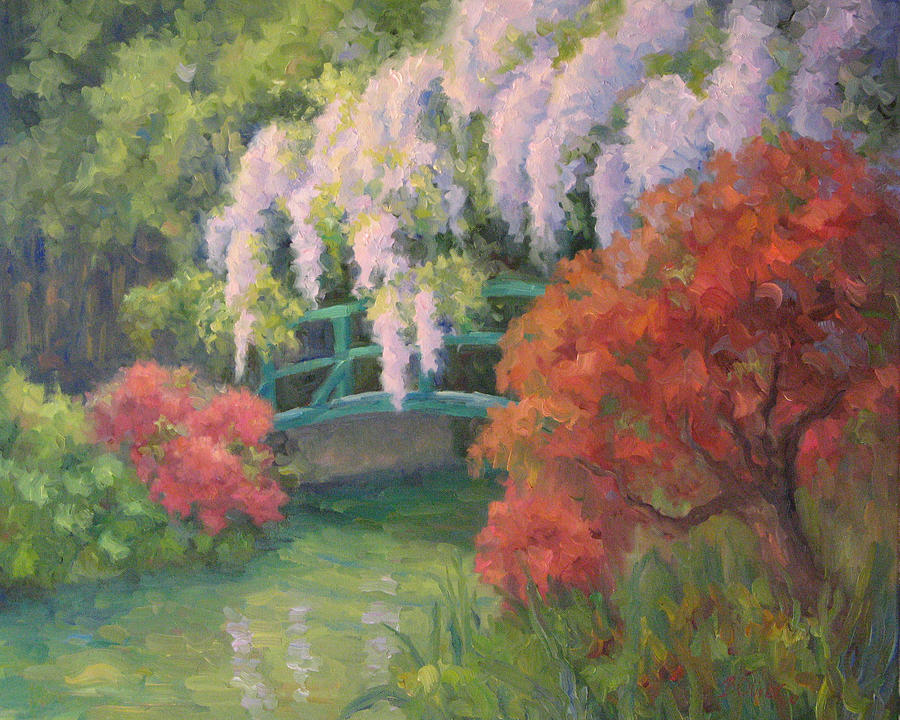 Wisteria on the Bridge Painting by Bunny Oliver - Fine Art America