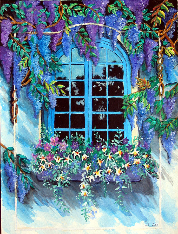 Wisteria Window Painting by Sarah Hornsby