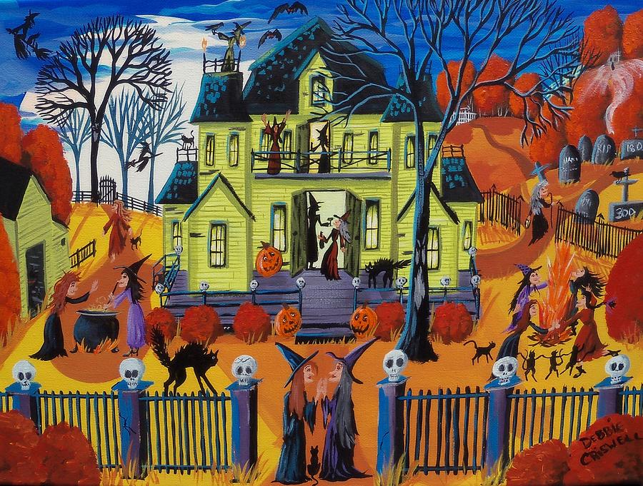 Witch Haven - house of witches Painting by Debbie Criswell