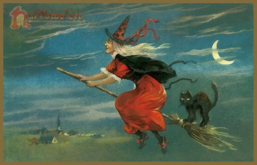 Witch In Red On Her Flying Boom Photograph by Unknown