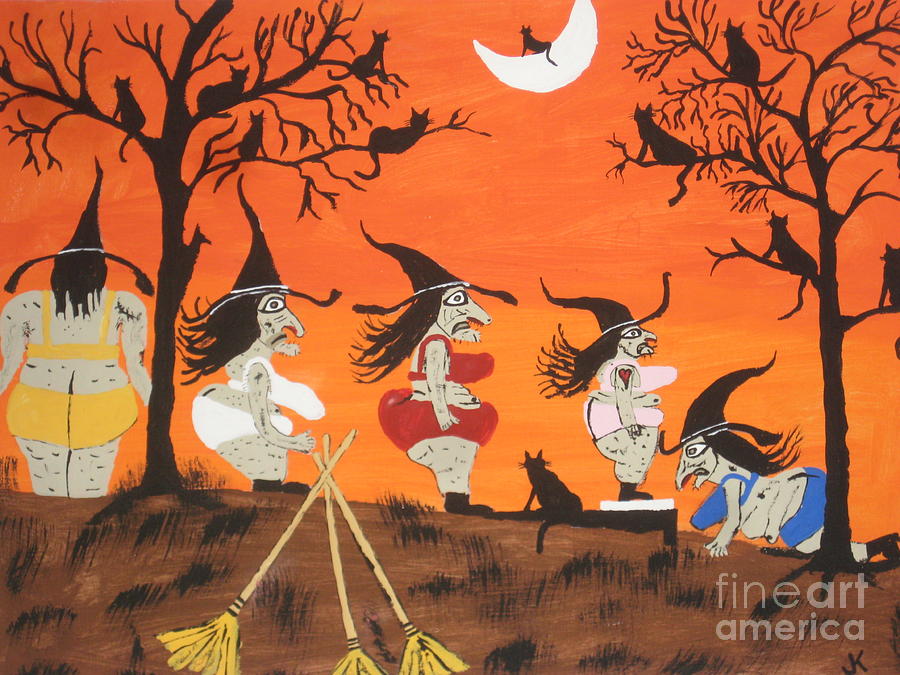 Witches Biggest Loser  AT Halloween. Painting by Jeffrey Koss