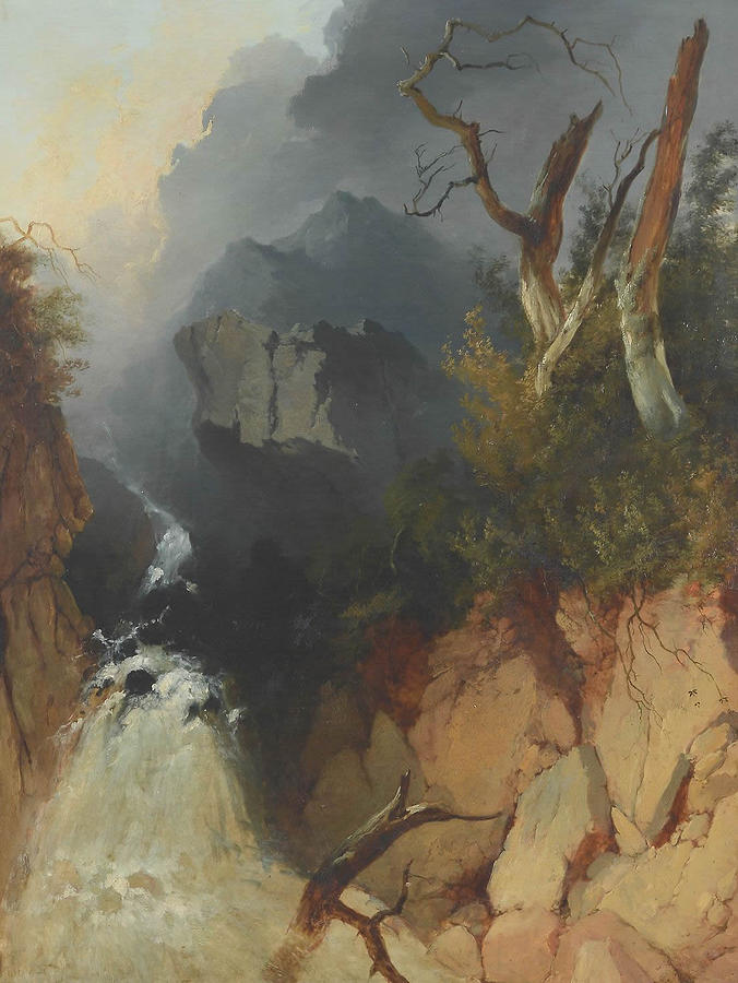 With A Gnarled Tree And Rocky Landscape Painting by James Baker