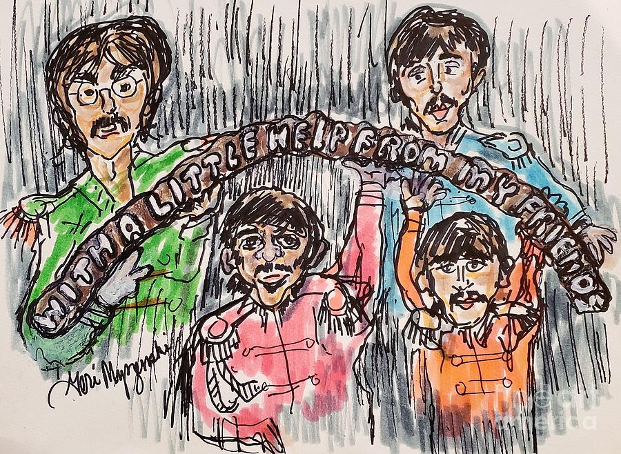 The Beatles Mixed Media - With a Little Help from My Friends The Beatles by Geraldine Myszenski