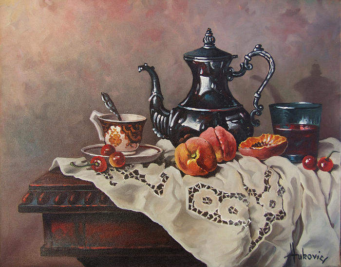 Still Life Painting - With Afternoon Tea by Dusan Vukovic