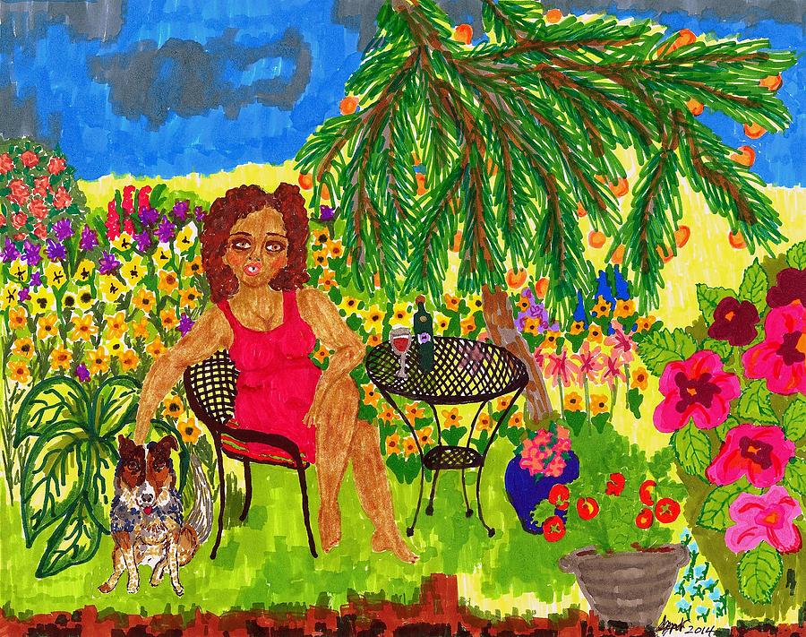 With Rudy in the Garden Painting by Stacey Torres