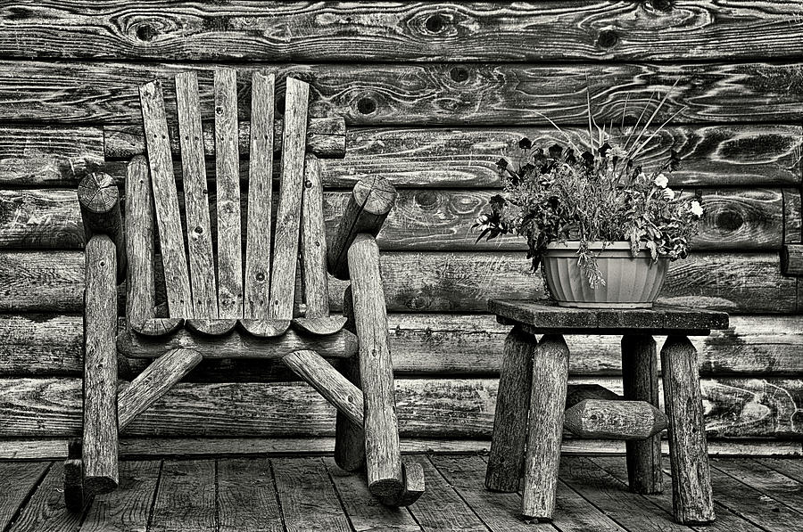 With the Grain - Rustic Cabin Porch Photograph by Mitch Spence