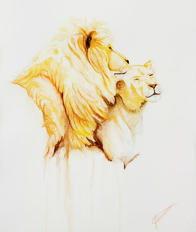 Lions Painting - With The King by Jeanette Sthamann