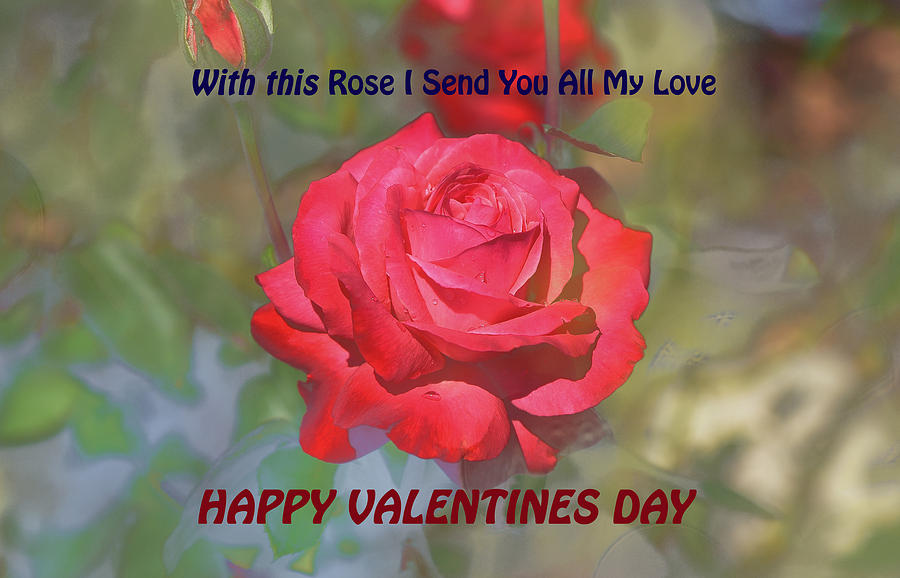With this Rose  Happy Valentines Day Digital Art by Linda Brody