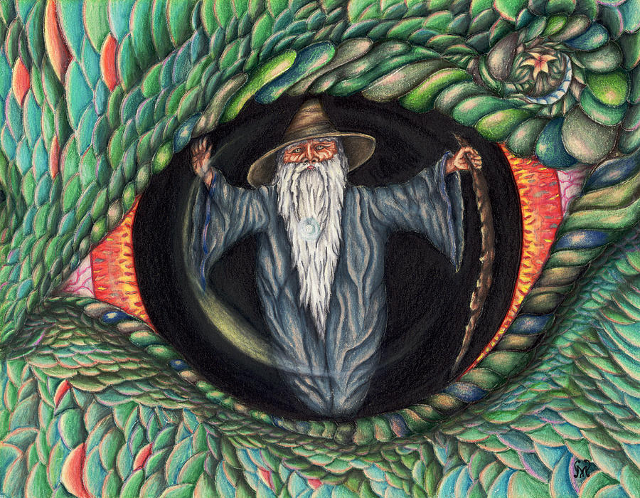 Wizard in Dragons Eye Drawing by Karen Musick
