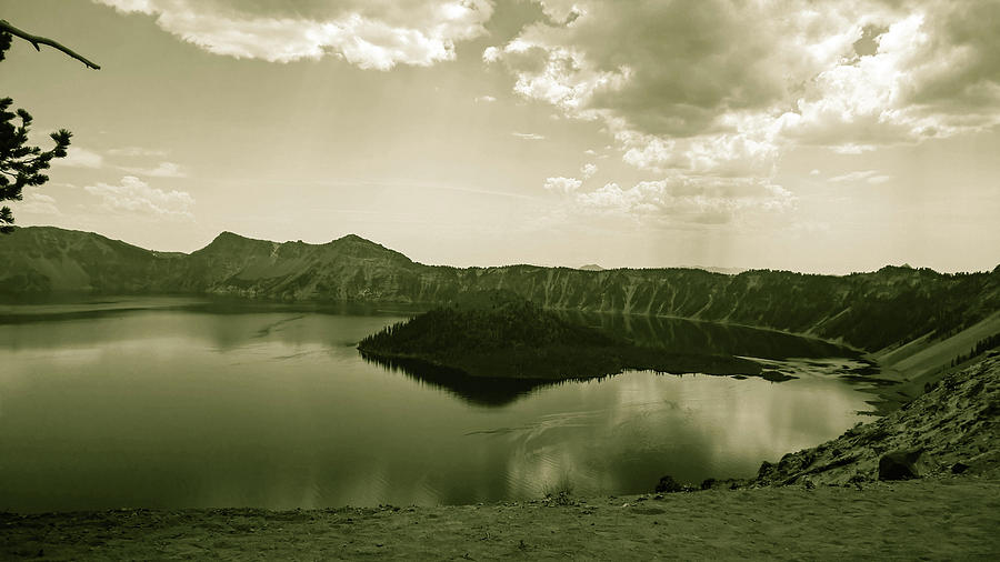 Crater Lake National Park Photograph - Wizard Island in Sepia by Lisa Beth McKinney Photography