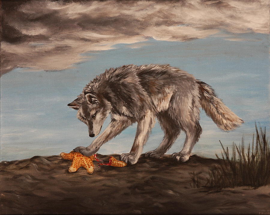 Wolf and Sea Star Painting by Michelle Miron-Rebbe