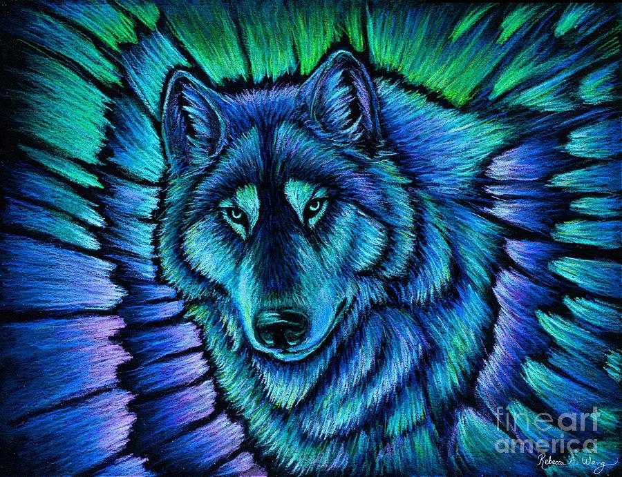 Wolf Aurora Pastel by Rebecca Wang