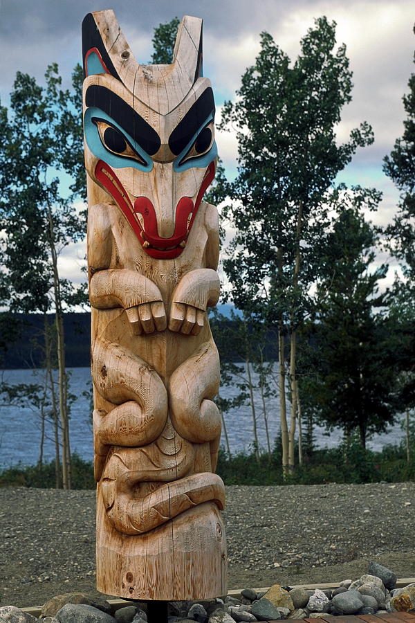 Teslin Photograph - Wolf Clan Totem Pole by Sally Weigand