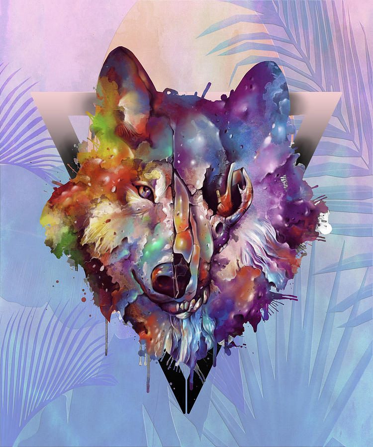 Wolf Coloful Palms Digital Art
