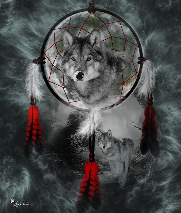 Wolf Dreamcatcher Digital Art by Ali Oppy