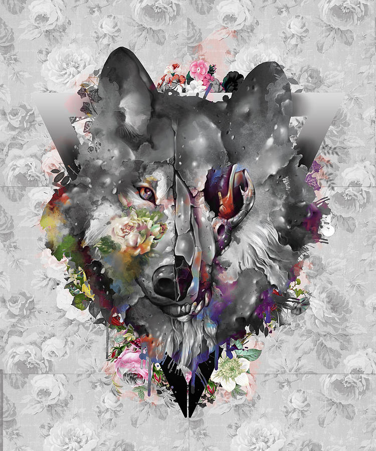 Wolf Floral Decor Digital Art