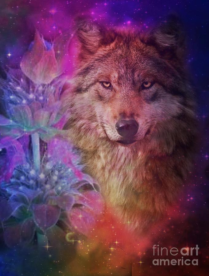 Wolf Floral Digital Art by Maria Urso