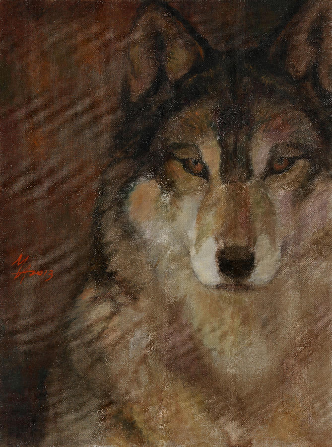 Wolf Head Painting by Attila Meszlenyi