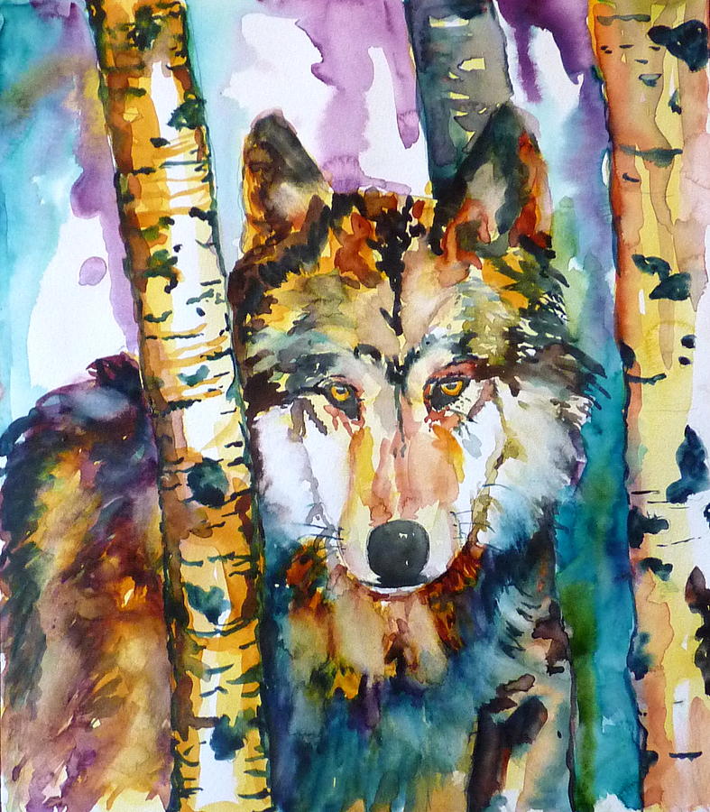 Portrait Painting - Wolf in Aspen by P Maure Bausch