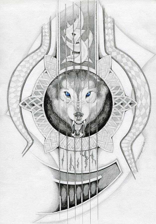 Wolf In Guitar Drawing