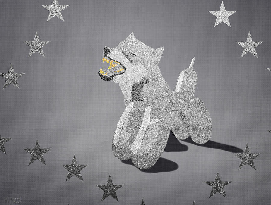 Black And White Mixed Media - Wolf in Koons Clothing by Surj LA