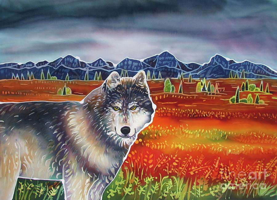 Denali National Park Painting - Wolf in the Autumn Tundra by Harriet PeckTaylor