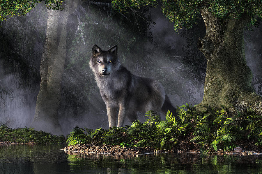 Wolves Digital Art - Wolf in the Forest by Daniel Eskridge