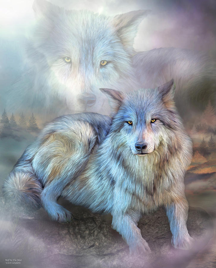 Wolf In The Mist Mixed Media by Carol Cavalaris
