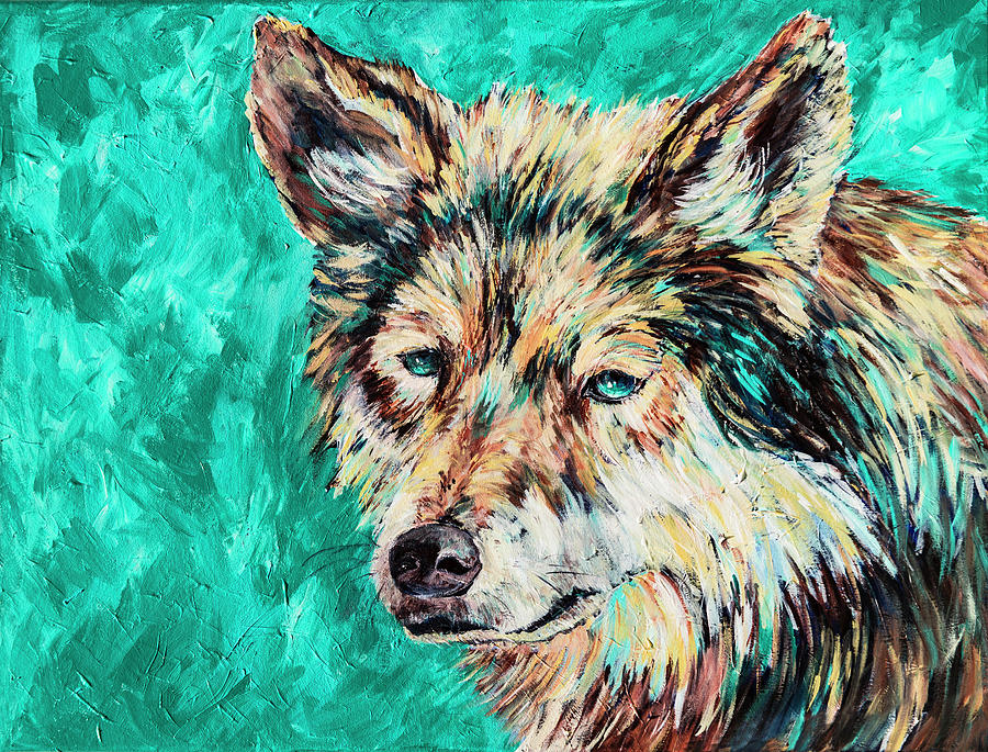 Wolf in Turquoise Painting by Sally Quillin