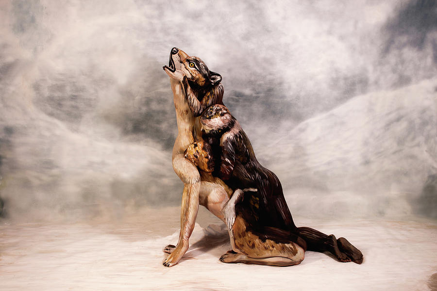 Wolves Photograph - Wolf Bodypainting Illusion by Johannes Stoetter