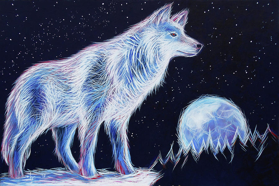 Snow Painting - Wolf Moon by Angela Treat Lyon
