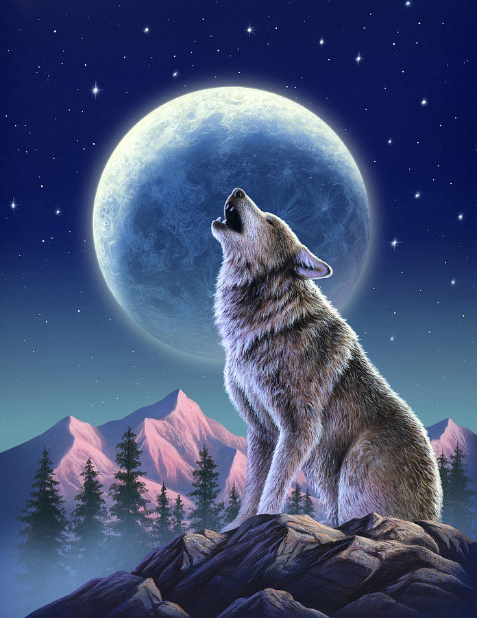 Wolf Moon Mixed Media by Jerry LoFaro