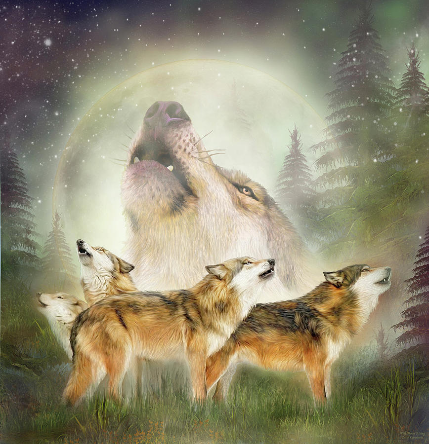 Wolf Moon Rising Mixed Media by Carol Cavalaris